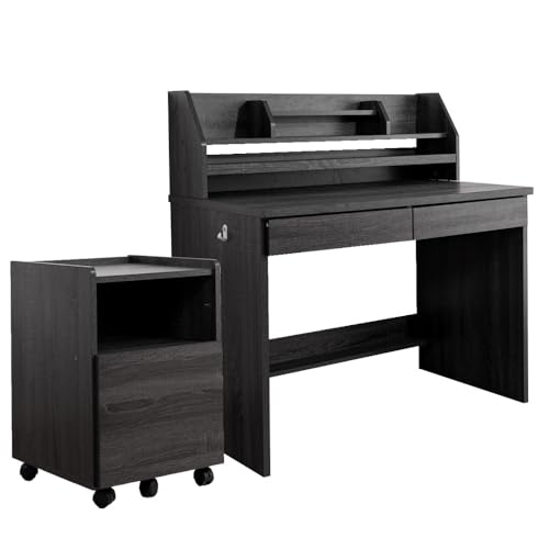 学習机 子供 学習デスク 3点セット デスクセット 幅100cm 勉強机 コンパクト おしゃれ シンプル 棚板付き 木製 子供用 子供部屋 白 ホワイト ブラック 黒 グレー ピンク ワゴン デスクシリーズ la-068s (ブラック/ブラック)