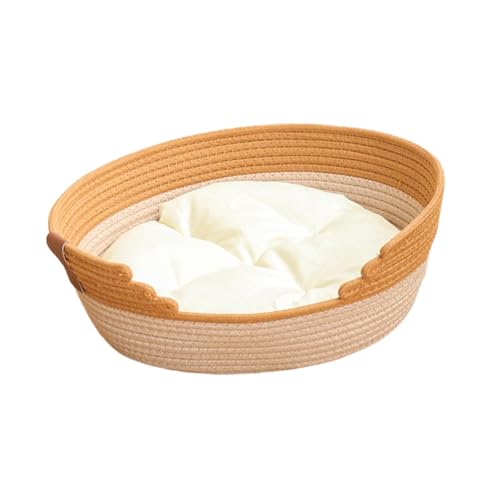 Bothyi Woven Cat Bed Basket with Cushion,Pet Accessories, Scratch Resistant Cat Lounge Bed, XL