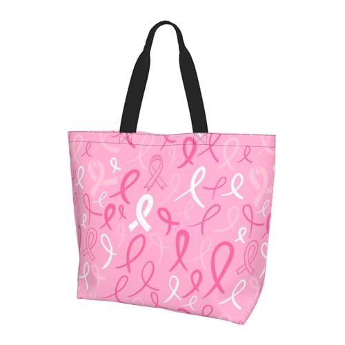 AZJOYLIFE Breast Cancer Tote Bag for Women Large Beach Bag Reusable Grocery Bags Portable Waterproof Handbag for Travel Shopping Gifts