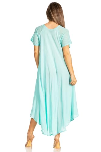 Image of Sakkas Egan Long Embroidered Caftan Dress /Cover Up with Embroidered Cap Sleeves
