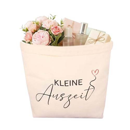 Zovator Kleine Auszeit Korb Geschenk Geschenkkorb für Frauen mit Schönem Druck und Herzmotiv Wiederverwendbarer Canvas Korb Wellness/Entspannung Geschenke für Damen