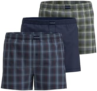 TOM TAILOR Herren Boxershorts 3er Pack – blau kariert, 100% Baumwolle, Eingriff mit Knopf, atmungsaktiv