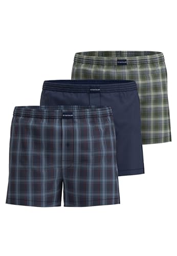 TOM TAILOR Herren Boxershorts 3er Pack – blau kariert, 100% Baumwolle, Eingriff mit Knopf, atmungsaktiv 10