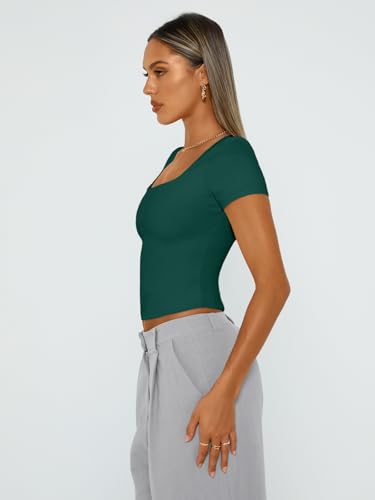 Trendy Queen Tshirts Shirts for Women Double Lined Going Out Crop Tops 2025 Spring Summer Workout Y2k Clothes Beach Fashion