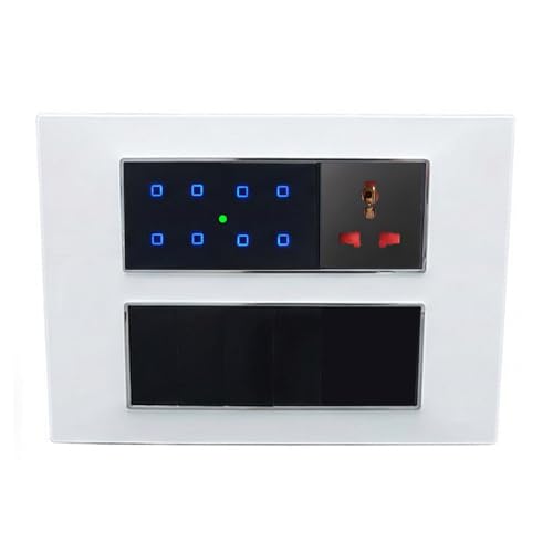 Image of Smarteefi Touch 8 Port Modular WiFi Smart Switch Board, 7 Smart Switch, 1 Smart Plug, Compatible with Alexa & Google Home, Black & White (Size: 12M (220mmx160mmx40mm))