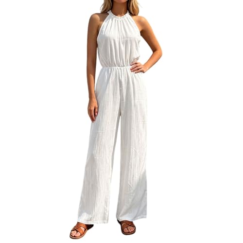 Combinaison femme été chic et élégant sans manches col halter jambes larges #f421
