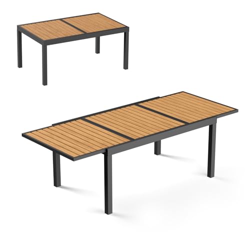 ZANDOR ZANDOR Expandable Patio Dining Table for 4-8 People, Aluminum Outdoor Square Table(55"-82.7") with Safety Lock,Adjustable Height-Wood Grain for Backyard,Garden,Porch, Yard,Poolside,Grey