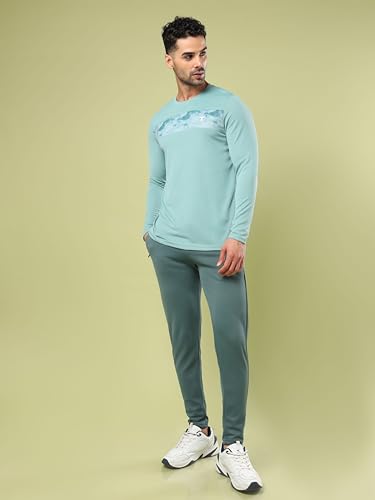 Image of TECHNOSPORT Men Polyester Self Design Chest Print Slim Fit Long Sleeve T-Shirt for Gym, Workout and Regular Use with SPF50+