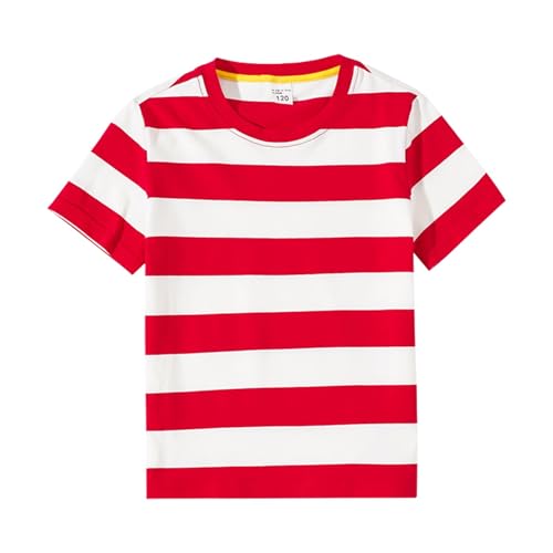 Image of LittleSpring Boys Girls T Shirt Rainbow Striped Cotton Crewneck Tees for Kids Fashion