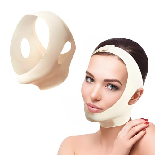 JIEYUCHU Reductor de Papada, Reutilizable Faja Facial Lifting, V Line Lifting Mask Correa Facial, Papada Reductor Mujer, Beige
