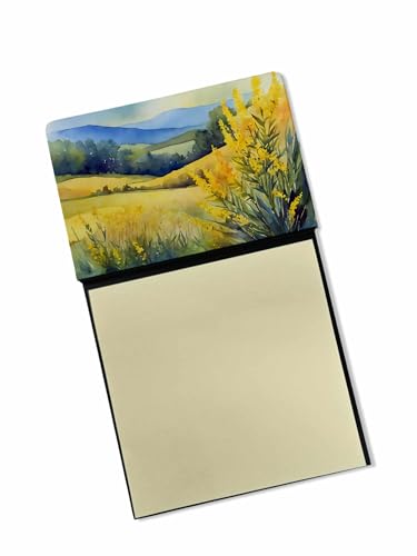 Caroline's Treasures Kentucky Goldenrod in Watercolor Sticky Note Holder Refillable Dispenser Self-Sticky Note Pads, Memo Pads Blank Desk Accessories