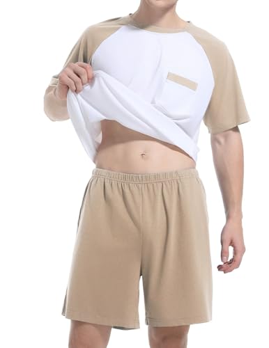 Mens Pajamas Set Summer Pjs Sleepwear Lightweight Loungewear Soft Short Sleeve Sleep Set With Pocket S-2XL3