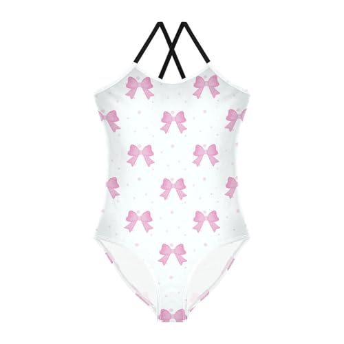 susiyo Girls One Piece Swimsuits Pink Ribbon Bow Bathing Suit Quick Dry Beach Swimwear for Toddler Girl 3-10 Years