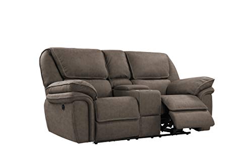 Artum Hill Rossi Power Loveseat with Dual Recliners, Hidden Storage, and USB Charging Station, Grey Taupe