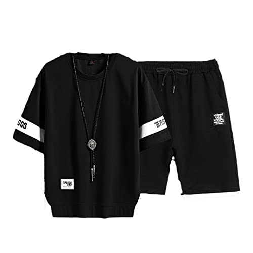 Survêtement hip-hop homme ensemble t-shirt short patchwork noir taille S