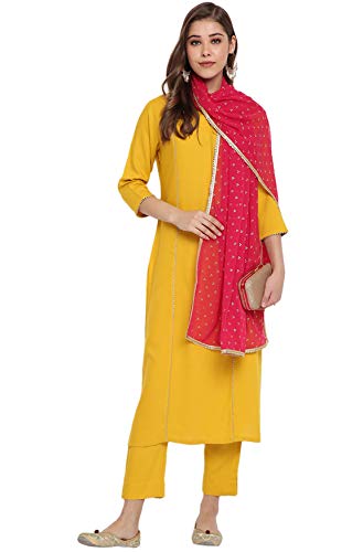 Image of Janasya Women's Turquoise Blue Rayon Kurta With Pant And Dupatta
