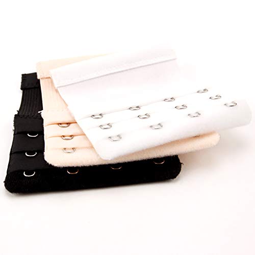12 Pieces Flexible Bra Extender Strap 2/3/4/5 Hooks 3 Rows Adjustable Elastic Bra Band Extension For Women, Black/White/Beige #TOP5