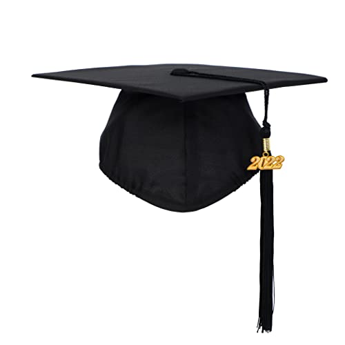 FtyFty Unisex Adult Matte Graduation Cap with Tassel Year Charm (Black)