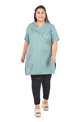 Image of CUPID Women's Cotton Plus Size Half Sleeves Long Top for Semi Summers with One Side Pocket for Ladies Printed T Shirt 3XL to 7XL