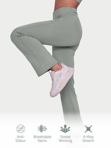 Image of Enamor High Rise Full Length Pull on Boot Cut Active Pant for Women - Relaxed Fit, Quick Dry, Antimicrobial - A402