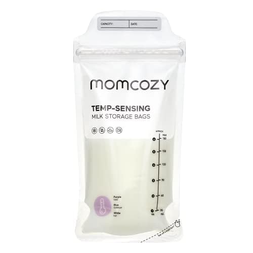 Momcozy Breastmilk Storing Bags Temp-Sensing Discoloration Milk Storing Bags for Breastfeeding Disposable Milk Storage Bag with 6 Ounce Self Standing No-Leak Milk Freezer Storage Pouches 120pcs