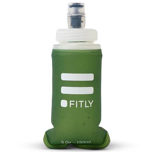 Soft Flask - 5 oz (150 ml) - Shrink As You Drink Pocket Soft Water Bottle for Hydration Pack/Running Vest - Folding Water Bottle for Running, Hiking, Cycling - Ski Water Bottles - Forest Green