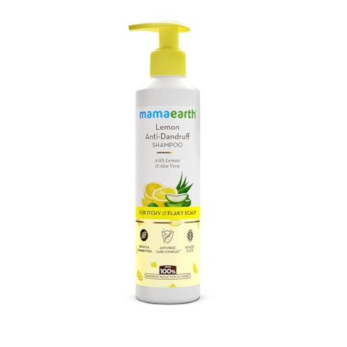 Mamaearth Lemon Anti-Dandruff Shampoo with Lemon, ZPTO, Climbazole, Aloe Vera for Itchy & Flaky Scalp | Upto 100% Dandruff Reduction & 3X Softer Hair in 1 Wash | Soothes Scalp | Reduces Frizz | 250 ml