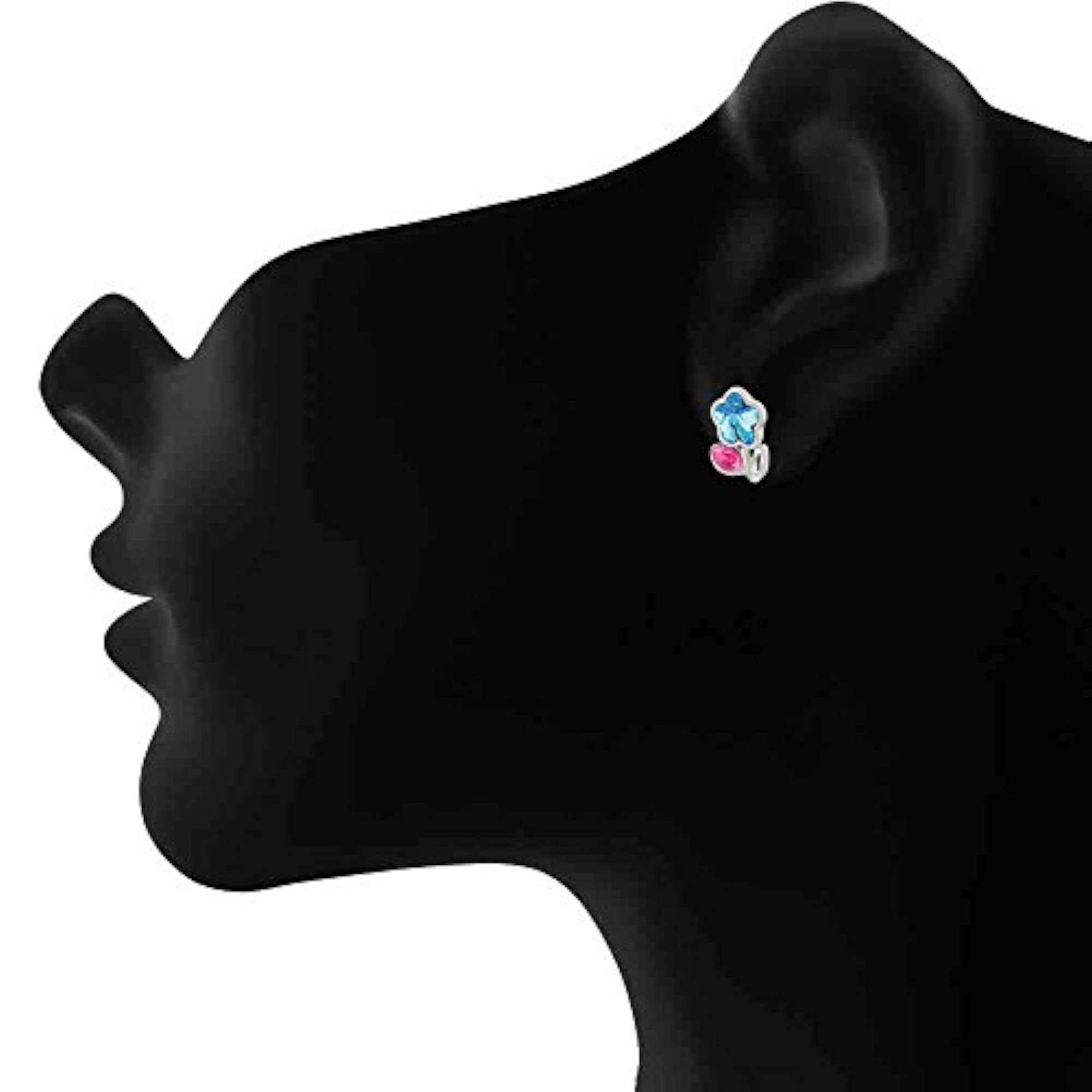 Pink Flower Swarovski Crystal Rhodium Plated Earrings