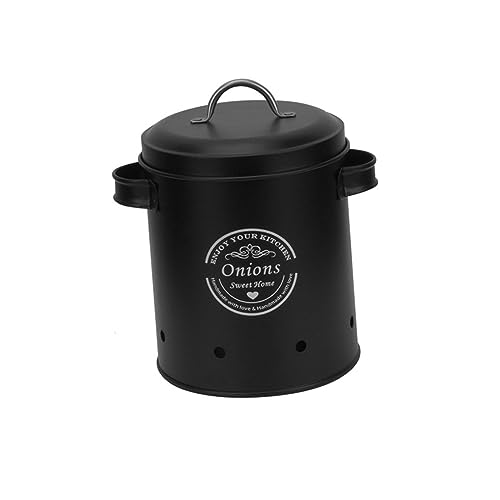 kowaku Boîtes de Cuisine Boîtes de Rangement de Légumes de Cuisine Pots en Métal Multifonctionnels Bac de Rangement Pomme de Terre Oignon Ail pour, Noir Moyen