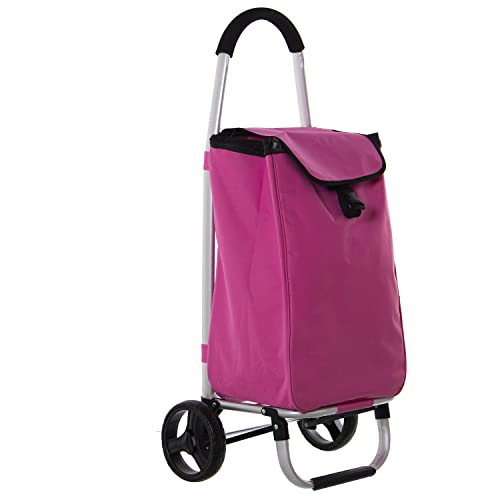 DRW Chariot de Courses en Aluminium et Polyester Rose 46 x 36 x 98 cm, Sac 36 x 26 x 57 cm Cover