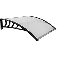 Modern 39" x 37" Window Awning, Polycarbonate, Silver & Black Bracket