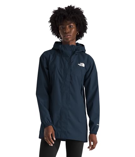 The North Face Women's Antora Rain Parka - Long Length Windproof & Waterproof Jacket, Adjustable Hood, Secure Zip Pockets, Summit Navy, Large