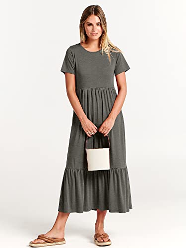 Image of ANRABESS Womens 2026 Summer Casual Maxi Dress A line Tiered Flowy Short Sleeve Crewneck T Shirt Beach Travel Long Dresses