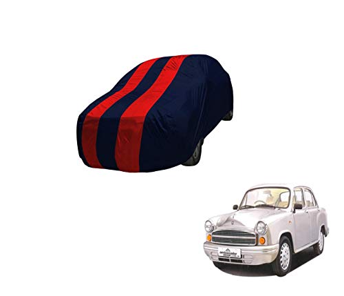 Image of Auto Hub Car Cover Compatible with Hindustan Ambassador with Mirror Pocket,Triple Stitched, Weather Proof, Ambassador Car Cover- Navy-Red