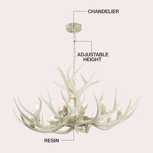 JONATHAN Y Eldora 8-Light Resin Antler Chandelier 36", Beige by JONATHAN Y - Used condition - Image 4