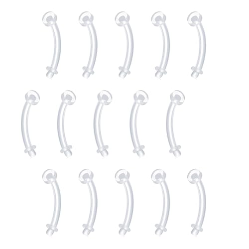 FECTAS 16G 14G Clear Flexible Plastic Daith Rook Earrings Eyebrow Rings Curved Barbells Belly Piercing Retainers 15PCS
