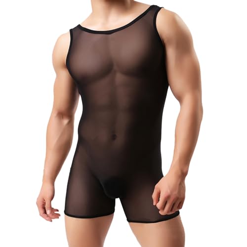 ZDSUHYIW Mono de malla para hombre, transparente, muscular, camiseta interior, sexy, camiseta interior, mono atlético de malla de pesca, camiseta muscular, camiseta musculosa, Negro , XL