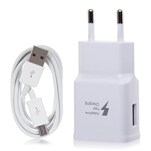 SAMSUNG TA20 Cargador Galaxy S7 , Carga rápida, AFC 2 A, con Cable Micro USB de 1,5 m, Blanco