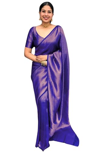 Image of SGF11 Women's Kanjivaram Soft Silk Saree With Blouse Piece