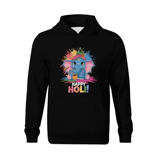 Kids Cute Elephant Vintage Happy Holi! Boys Girls Lightweight Kangaroo Pocket Fleece Hoodies2