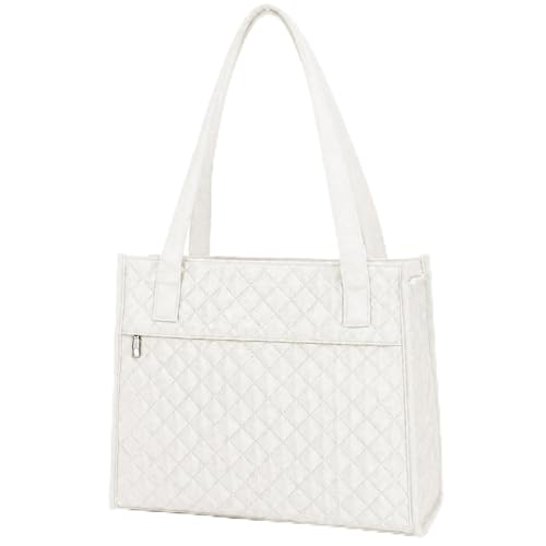 Image of Tote Bag for Women, Lightweight Quilted Puffer Tote Bag with Compartments, Spacious Work Shoulder Bag with Zipper for Travel