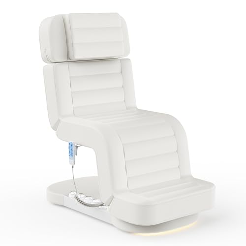 Image of Fully Electric Spa Table /Chair with LED Light, 3 Motor Height, Backrest, Leg Support Adjustable for Massage, Facial, Medical, Tattoo, Waxing, Eyelash Extension, Beauty Salon and More - White