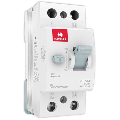 Image of Havells 30mA 32A Double Pole RCCB Circuit Breaker, AC Type, PVC Base, White, DHRACMDF030032