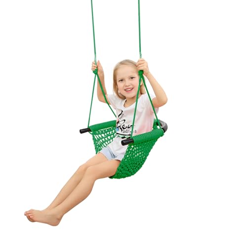 REDCAMP Columpio infantil para exterior, tejido a mano, con cuerdas ajustables, columpio para exterior, interior, jardín, patio de recreo, árbol, verde