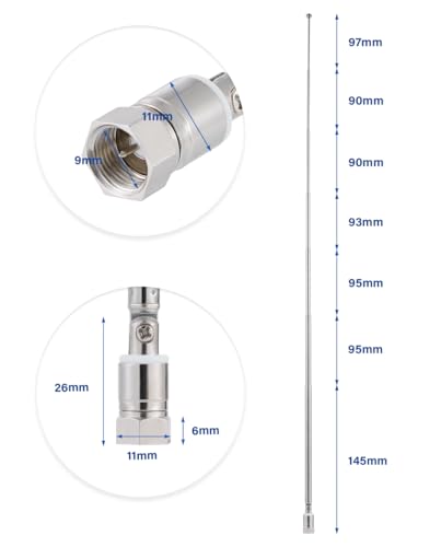 Antena de radio telescópica FM de 75 ohmios conector macho tipo F para receptor estéreo AM FM 7