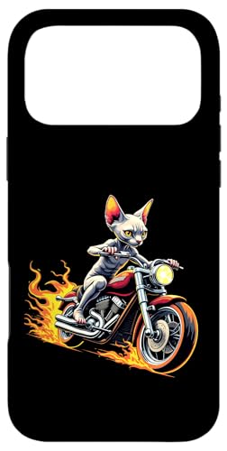 バイクに乗るスフィンクス猫デザイン 面白いスフィンクス猫 スマホケース iPhone 17 Pro Max 用
