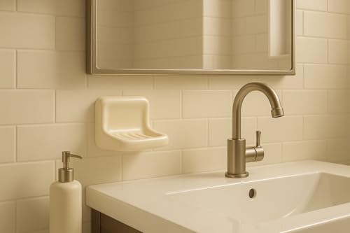 image for Tenedos Bone Almond Ceramic Soap Dish Holder for Bathroom Wall – Gla