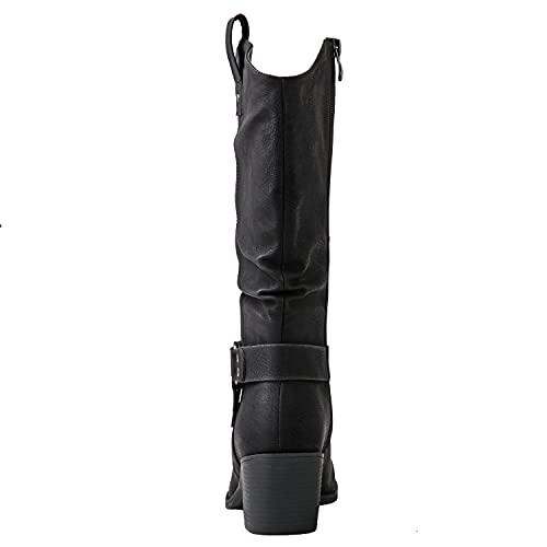Image of GLOBALWIN Women's Knee High Cowboy Boots - Minimalist Western Round Toe Cowgirl Boots with Comfortable Block Heel, Plain Sleek Design, Tall Dress Boots for Women