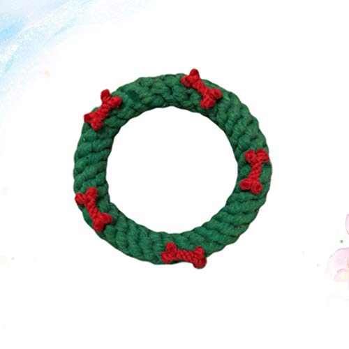ABOOFAN Brinquedo de mastigar de Natal para cães com design de guirlanda de algodão com corda para d
