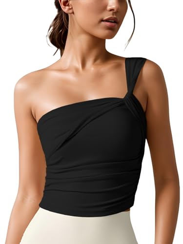 One Shoulder Tops for Women Twist Front Asymmetrical